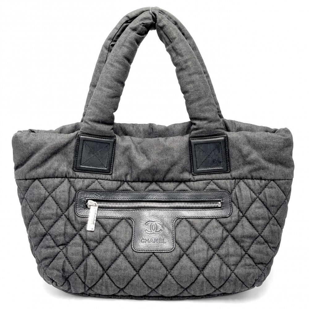CHANEL Gray Canvas Tote Bag